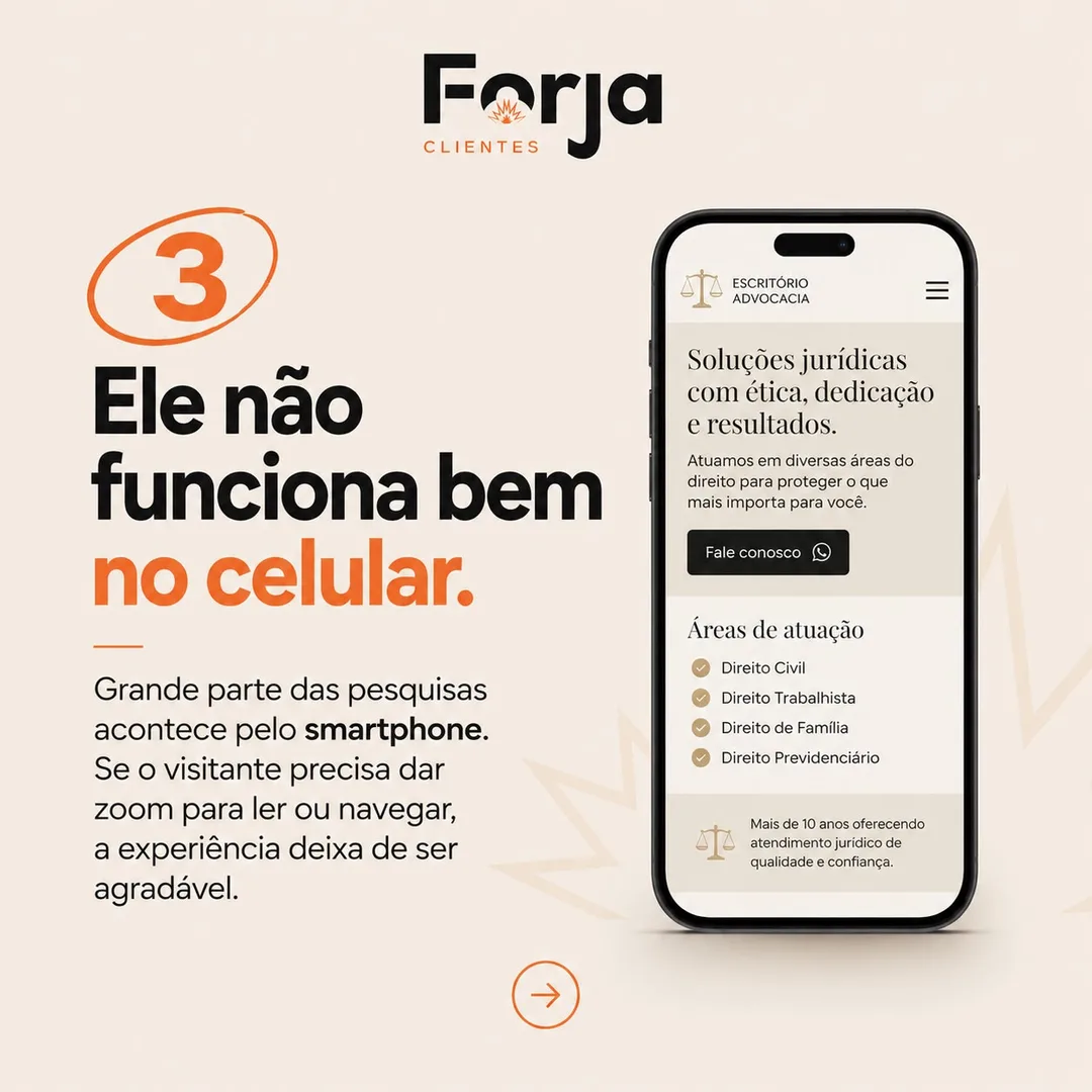 Sinal 3: ele não funciona bem no celular. Site que exige zoom e navegação difícil na tela do smartphone